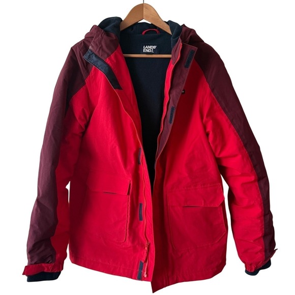 Lands End Kids Squall Jacket Red Burgundy Waterproof Hooded Size XL 18-20 - Picture 2 of 11